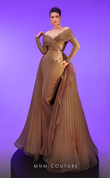 MNM Couture F02800 V-neckline Long Sleeves Fitted Dress