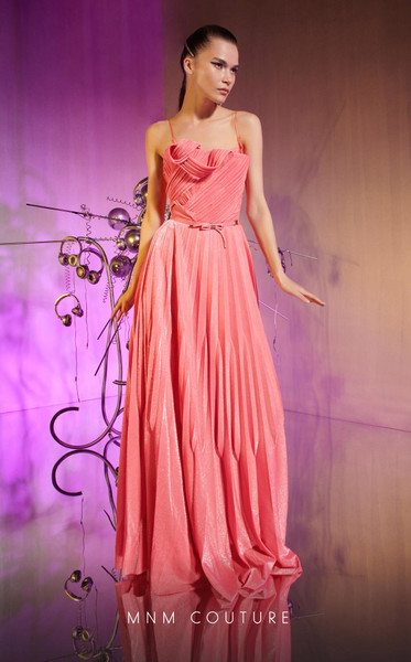 MNM Couture E0045 Straight Neck Straps Sleeves Long Dress