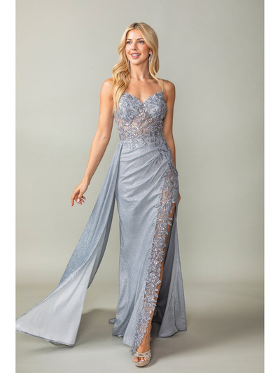 Dancing Queen 4377 Side Ruffle Sleeveless Glitter Long Gown