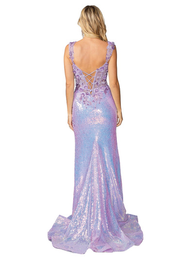 Dancing Queen 4423 Sequined Floral Applique Cap Sleeves Gown