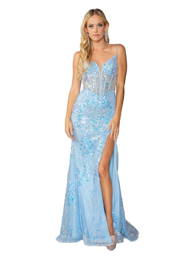 Dancing Queen 4422 Embellished Sheer Beaded Corset Long Gown