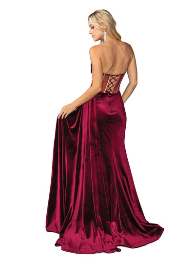 Dancing Queen 4449 Velvet Strapless Crisscross Long Gown