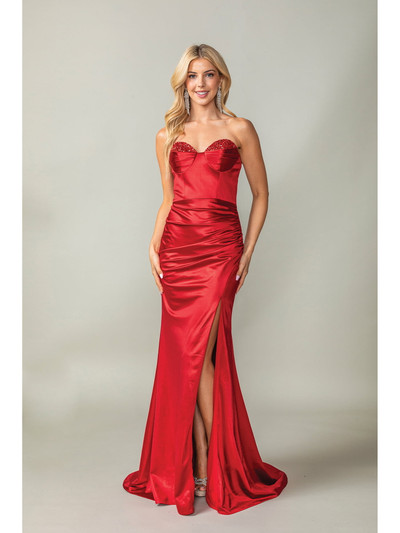 Dancing Queen 4407 Embellished Bustline Ruched Satin Gown Dancing Queen 4407 Embellished Bustline Ruched Satin Gown