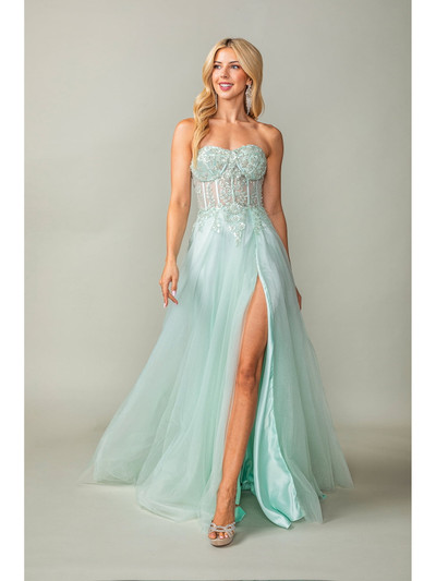 Dancing Queen 4406 Beaded Corset Back Tulle Strapless Gown