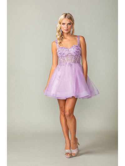 Dancing Queen 3390 Tulle Beaded Lace Bodice Cocktail Dress