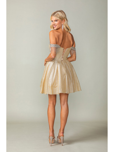 Dancing Queen 3392 Off-Shoulder Beaded Sleeves Short Dress