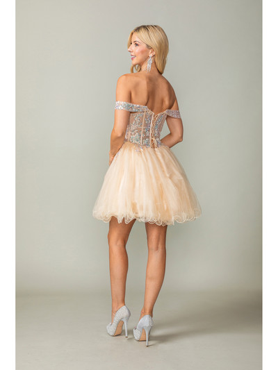 Dancing Queen 3383 Beaded Off-Shoulder Sleeves Short Dress