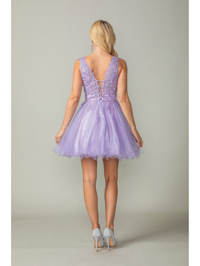 Dancing Queen 3377 Lace Embellished V-Neck Tulle Short Dress