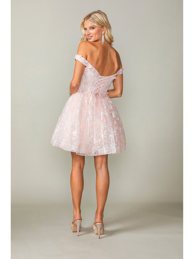 Dancing Queen 3366 Sequined Lace Off-Shoulder Short Dress
