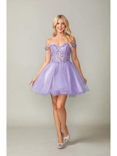 Dancing Queen 3378 Embellished Off-Shoulder Short Dress