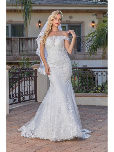 Dancing Queen 0248 Lace-Adorned Off-Shoulder Wedding Gown