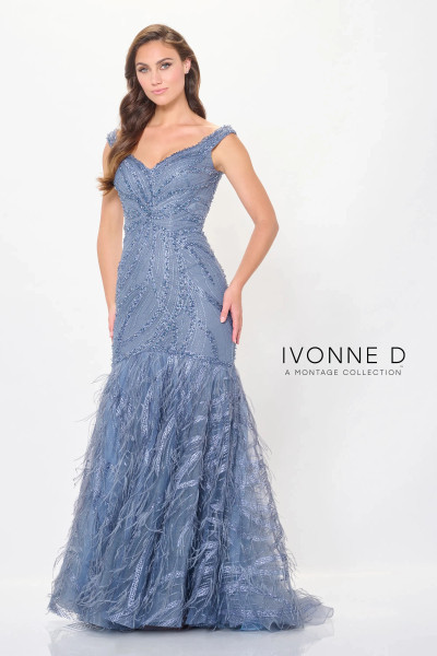 Ivonne D by Mon Cheri ID6213 Feathers Off-Shoulder Dress