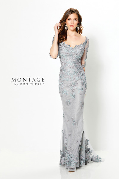 Montage by Mon Cheri 219978 Lace Three-Quarter Sleeve Dress