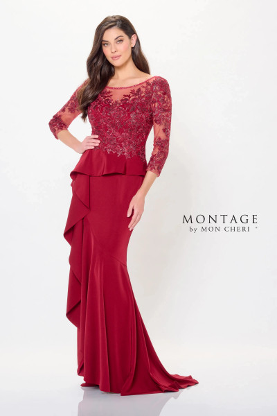 Montage by Mon Cheri M914 Embroidered Tulle Crepe Long Dress