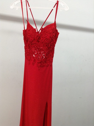 Dancing Queen 4396 Floral Applique Spaghetti Strap Long Gown