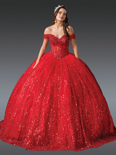 Dancing Queen 1982 Sequined Overlay Off-Shoulder Ball Gown