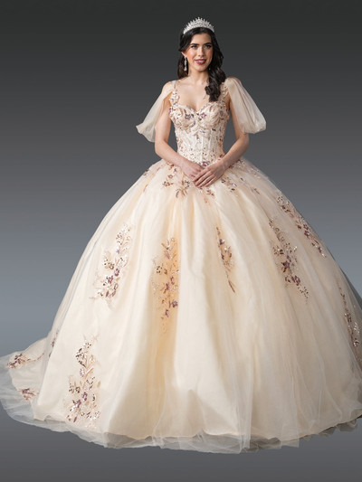 Dancing Queen 1927 Beaded Bodice Floral Strapless Ball Gown