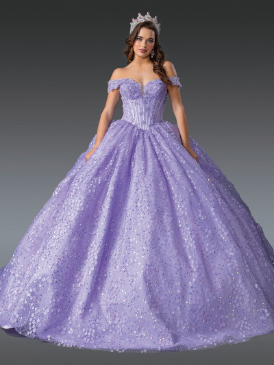 Dancing Queen 1901 Sequined Off-Shoulder Sleeve Long Gown