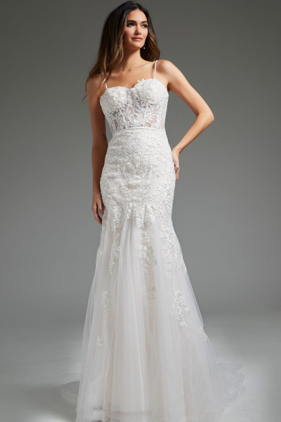 Jovani JB38490 Lace Tulle Jersey Strapless Wedding Dress