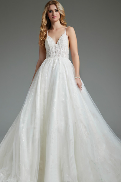 Jovani JB07647 Tulle Beaded V-Neck Sleeveless Ballgown