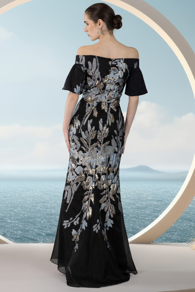 Janique 25941 Off Shoulder Sleeve V-neck Evening Dress