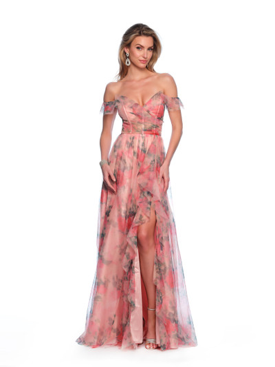 Dave and Johnny 12076 Off-Shoulder Sleeve V-neck Long Dress