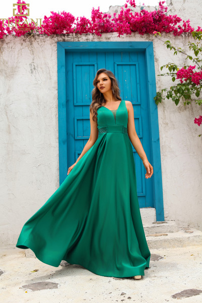 Terani Couture 251P4113 Satin V-Neck Sleeveless Ballgown