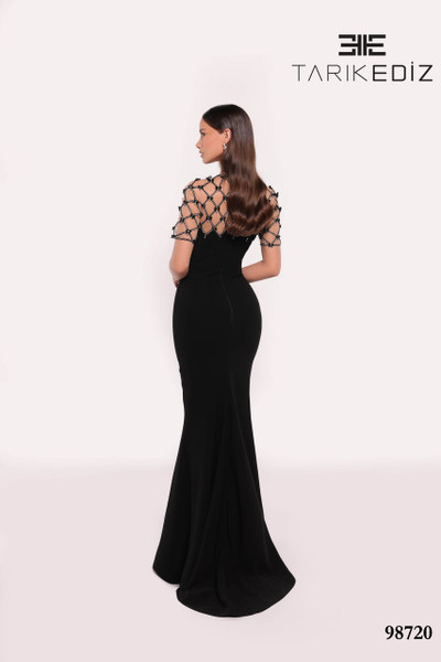 Tarik Ediz 98720 Crepe Short Sleeve Round Neck Long Dress Tarik Ediz 98720 Crepe Short Sleeve Round Neck Long Dress