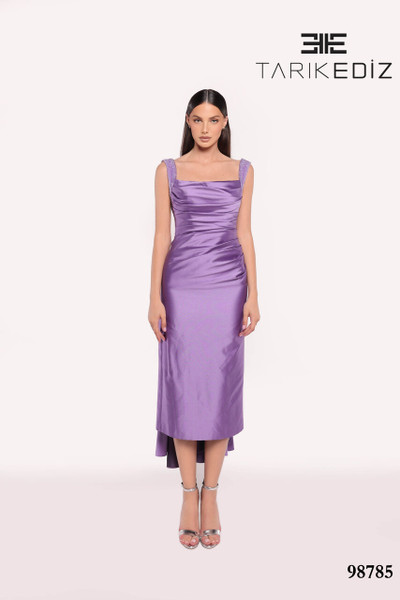 Tarik Ediz 98785 Taffeta Square Neck Sleeveless Fitted Dress