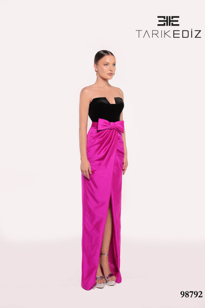 Tarik Ediz 98792 Velvet Strapless Straight Neck Long Dress