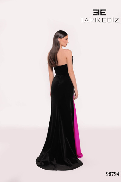Tarik Ediz 98794 Velvet V-Neck Strapless Fitted Long Dress