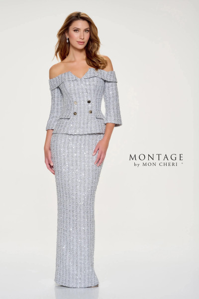 Montage by Mon Cheri M849 Sequin Pongee Lining Long Dress