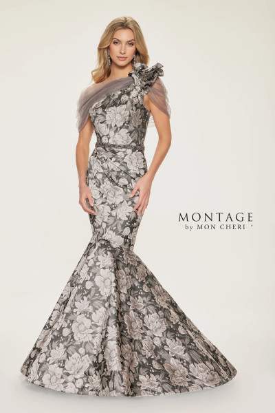 Montage by Mon Cheri M853 Brocade Pongee Lining Long Dress Montage by Mon Cheri M853 Brocade Pongee Lining Long Dress