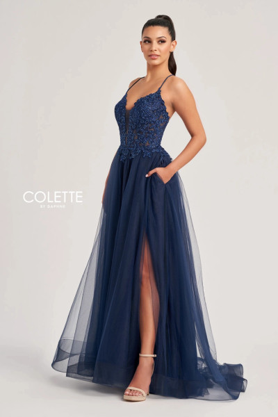 Colette by Daphne CL8320 Tulle Applique Accent Stones Dress