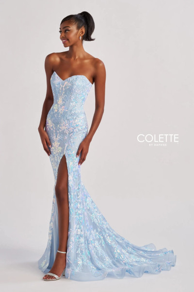 Colette by Daphne CL8440 Embroidered Sequin Mesh Long Dress
