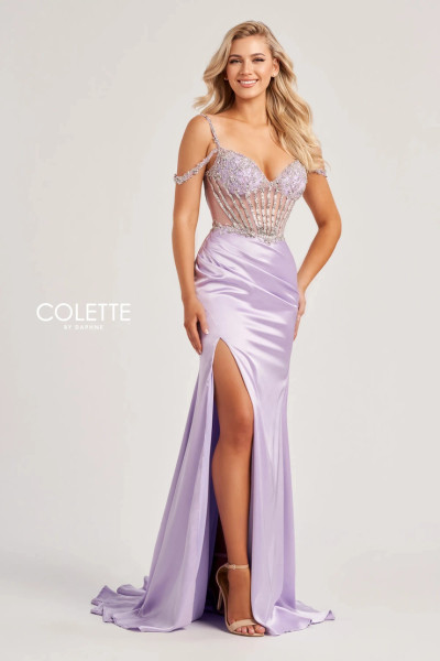 Colette by Daphne CL8460 Novelty Stretch Satin Beading Dress