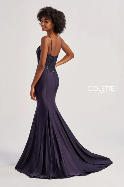 Colette by Daphne CL8515 Stretch Jersey Tulle Beading Dress