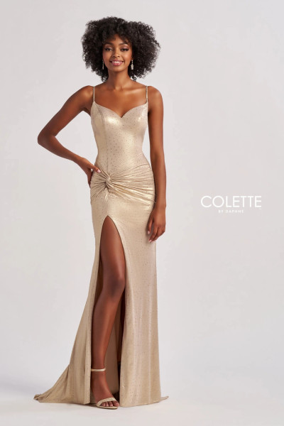 Colette by Daphne CL8575 Metallic Stretch Jersey Long Dress