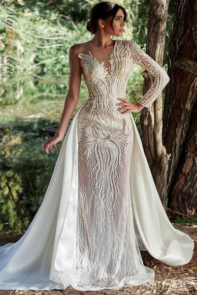MNM Couture K3919 Embroidery Beaded Overskirt Fitted Dress MNM Couture K3919 Embroidery Beaded Overskirt Fitted Dress