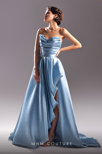 MNM Couture G1501 Satin Silk Strapless Draped Fitted Dress MNM Couture G1501 Satin Silk Strapless Draped Fitted Dress