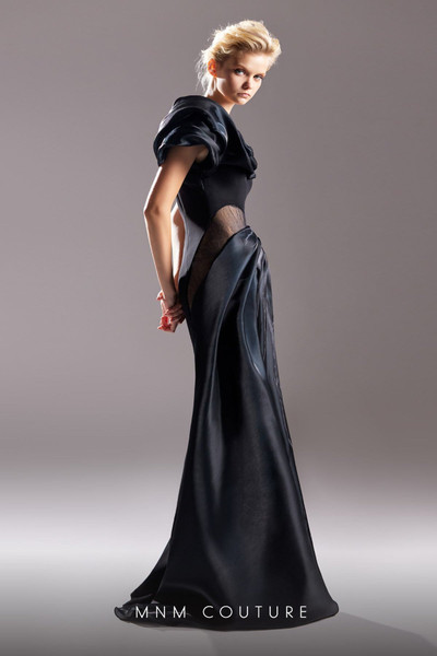MNM Couture G1531 Crepe Organza Draped Fitted Long Dress MNM Couture G1531 Crepe Organza Draped Fitted Long Dress