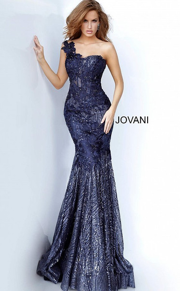 Jovani 02445 Lace Sequin One-Shoulder Sweetheart Neck Dress