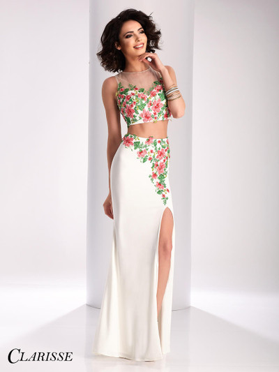 Clarisse 3056 Floral Illusion Jewel Neck Two Piece Dress