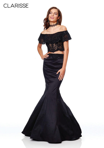 Clarisse 4932 Taffeta Lace Off-shoulder Two Piece Long Gown Clarisse 4932 Taffeta Lace Off-shoulder Two Piece Long Gown