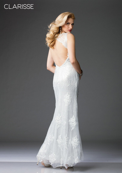 Clarisse 4961 Embellishments Deep V-neck Sleeveless Dress