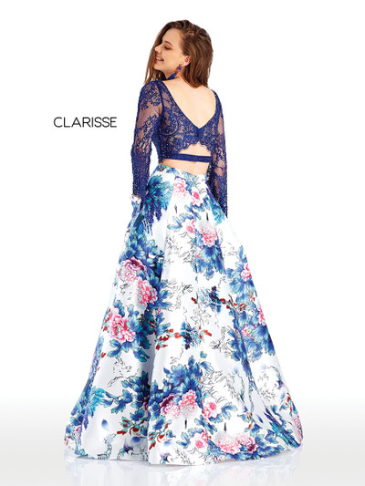 Clarisse 4977 Sheer Beaded Lace Floral Print Two Piece Gown