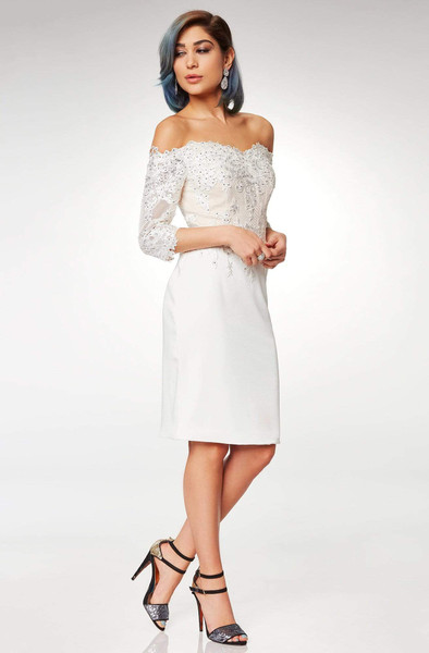 Clarisse M6566 Lace Bodice Off-shoulder Knee Length Dress Clarisse M6566 Lace Bodice Off-shoulder Knee Length Dress