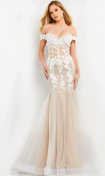 Jovani 02861 Floral Embroidery Off Shoulder Trumpet Gown Jovani 02861 Floral Embroidery Off Shoulder Trumpet Gown