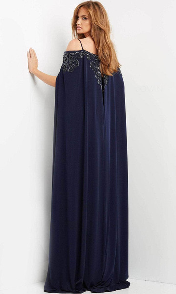 Jovani 06631 Beaded Embellished Long Cape Off Shoulder Gown Jovani 06631 Beaded Embellished Long Cape Off Shoulder Gown
