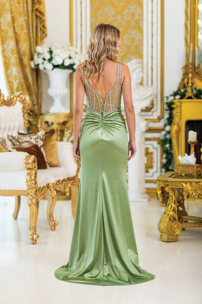 Dancing Queen 4505 Beaded Satin Sleeveless Side Slit Dress